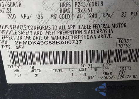 2008 Ford Edge Limited from USA, damaged, VIN 2FMDK49C88BA00737